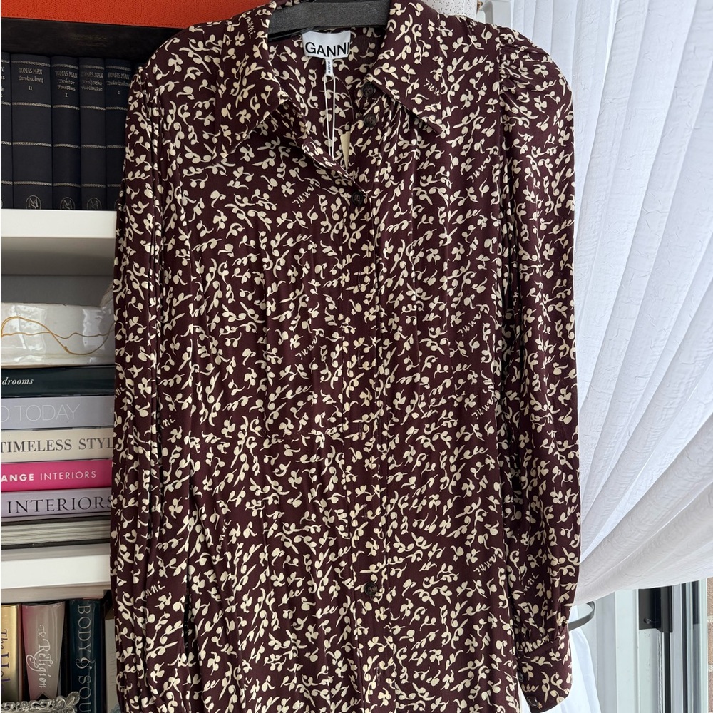 Ganni Maroon and Beige Patterned Dress